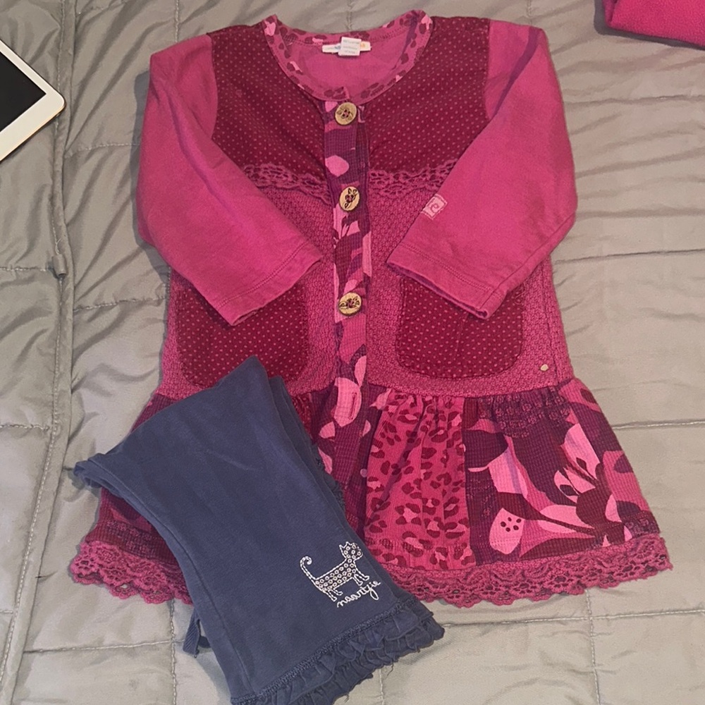 Pink Patchwork Dress with Blue Leggings
